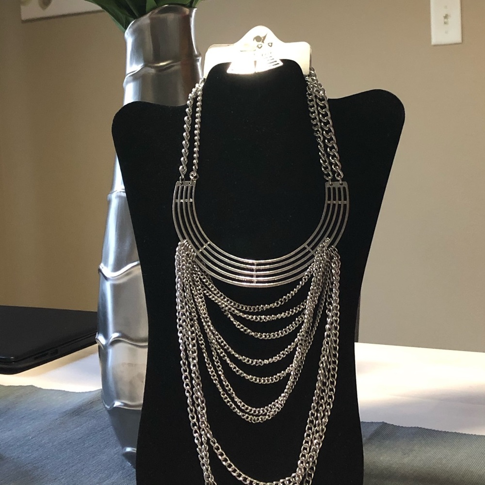 Silver layered chains necklace